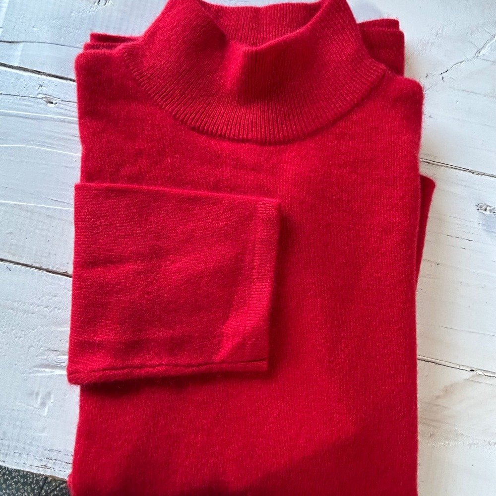 Precious Fibers Red 100% Cashmere Mock Neck Sweater Medium A64382 NWT